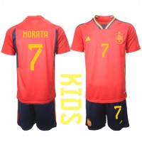 Camiseta España Alvaro Morata #7 Primera Equipación para niños Mundial 2022 manga corta (+ pantalones cortos)